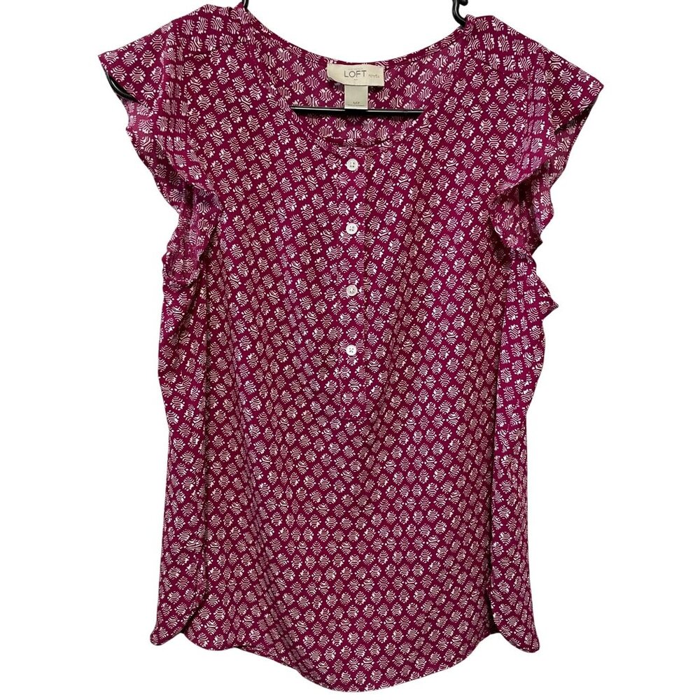 LOFT Petites Raspberry Ruffle Sleeve Blouse MP Chic & Feminine!
